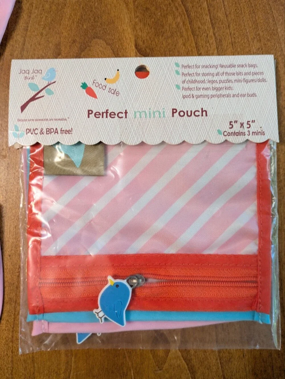 Jaq Jaq Bird Pink Chevron Feeding Bib with Pocket & 3 Perfect Mini Pouches